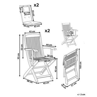 Beliani Lot de 2 chaises de jardin avec coussins en Acacia Traditionnel MAUI  