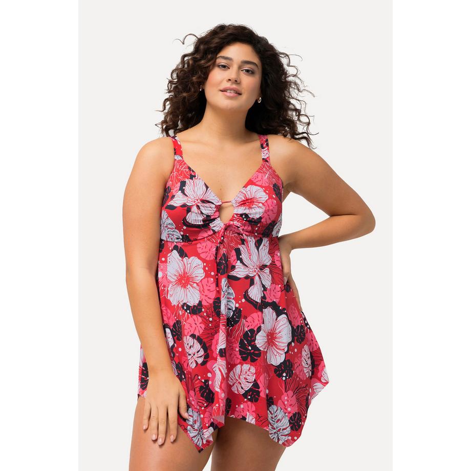 Ulla Popken Robe de bain à fleurs bonnets souples découpe Keyhole et ourlet asymétrique  