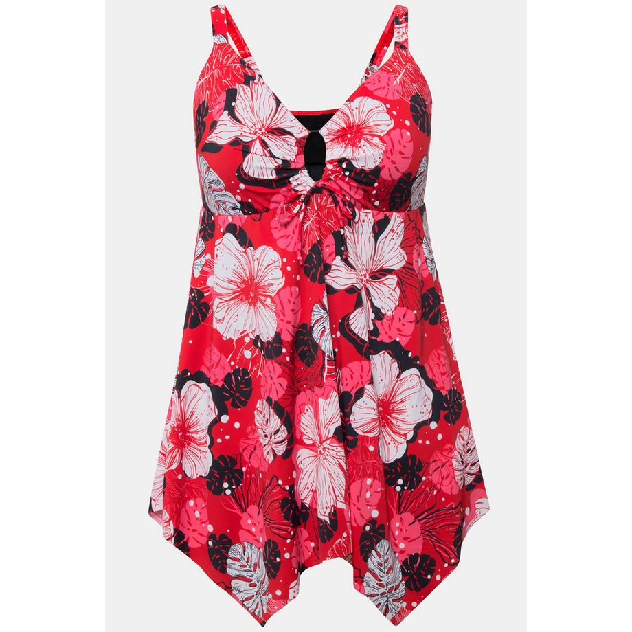 Ulla Popken Robe de bain à fleurs bonnets souples découpe Keyhole et ourlet asymétrique  