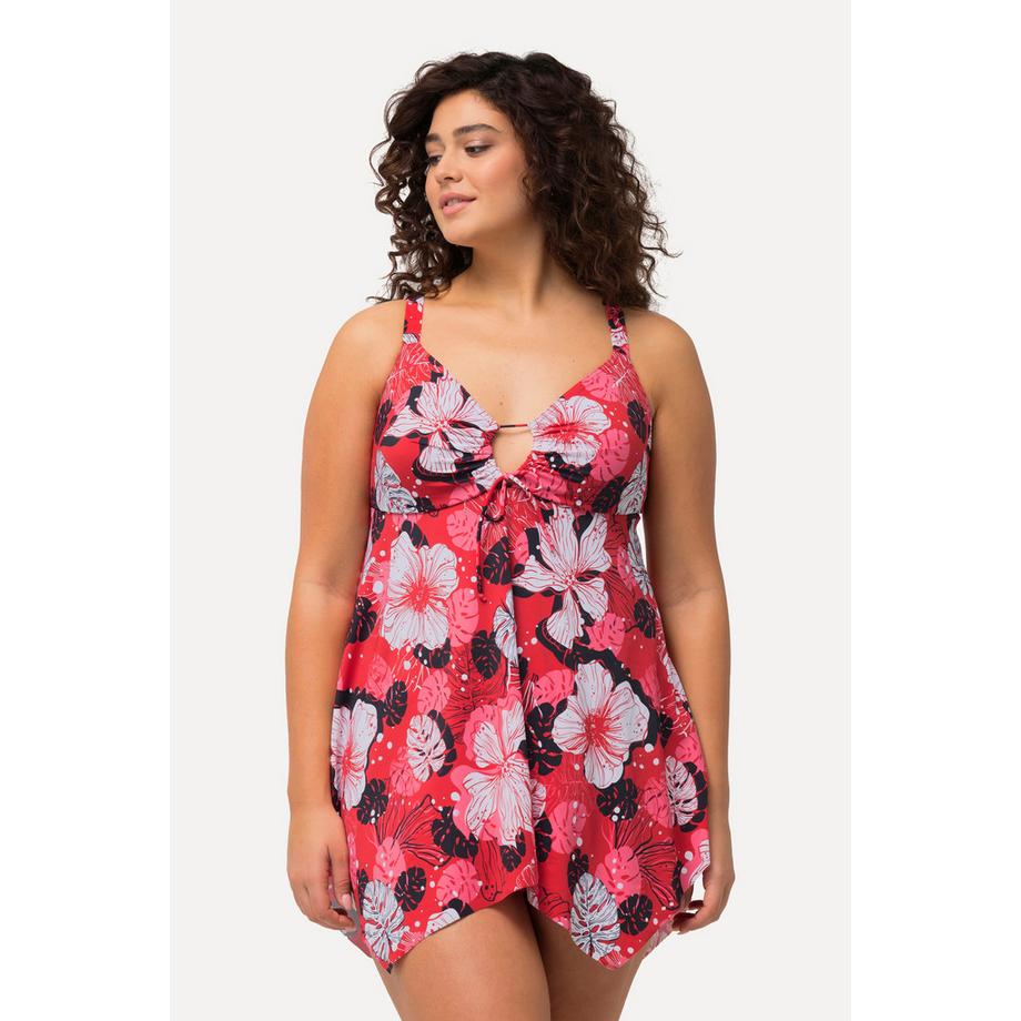 Ulla Popken Robe de bain à fleurs bonnets souples découpe Keyhole et ourlet asymétrique  