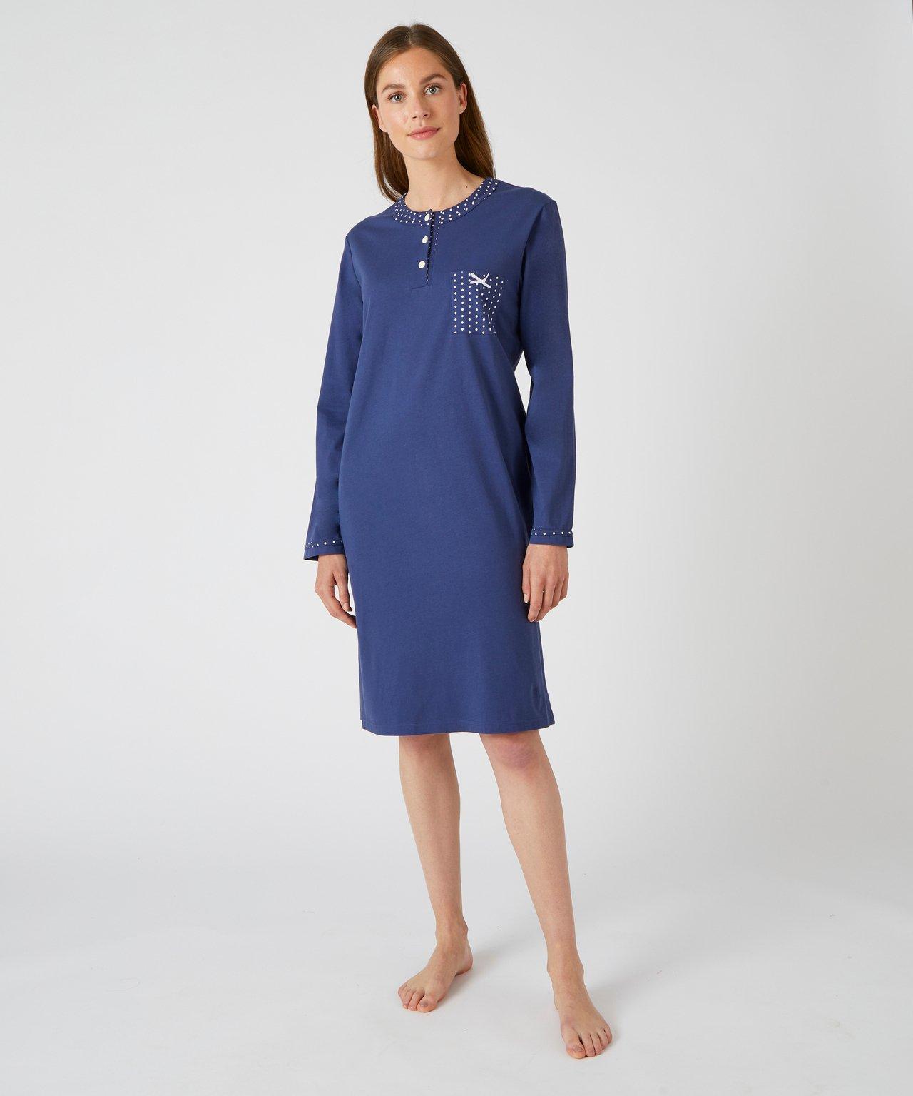 Image of Nachthemd Aus Reinem Gekämmtem Baumwoll-jersey, Länge Ca. 95 Cm. Damen Blau 50/52