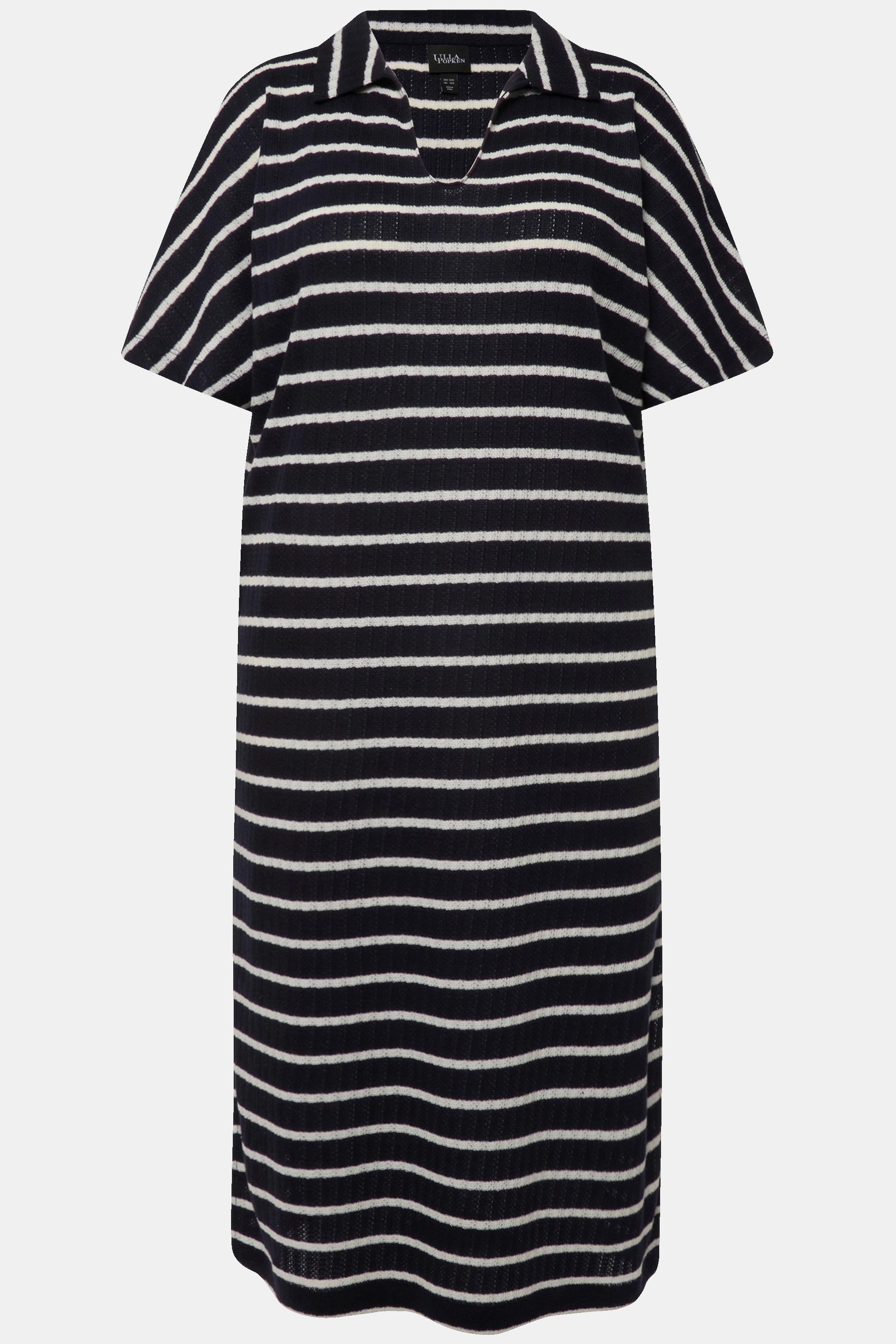 Ulla Popken Abito Midi Maglia Rigato Scollo V Mezza Manica  