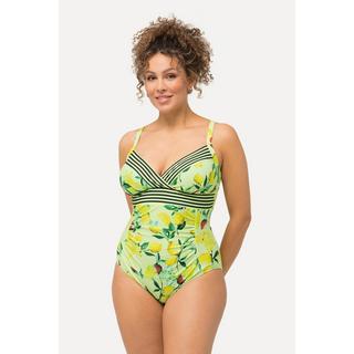 Ulla Popken  Maillot de bain à bonnets souples et motif citrons. Bretelles réglables. Matière recyclée. 