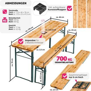 Tectake  Bierzeltgarnitur Ludwig 3-tlg. klappbar mit Schirmhalterung 