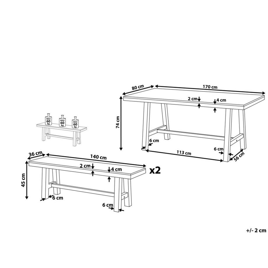 Beliani Set da pranzo per giardino con panche en Legno d'acacia Scandinavo SCANIA  