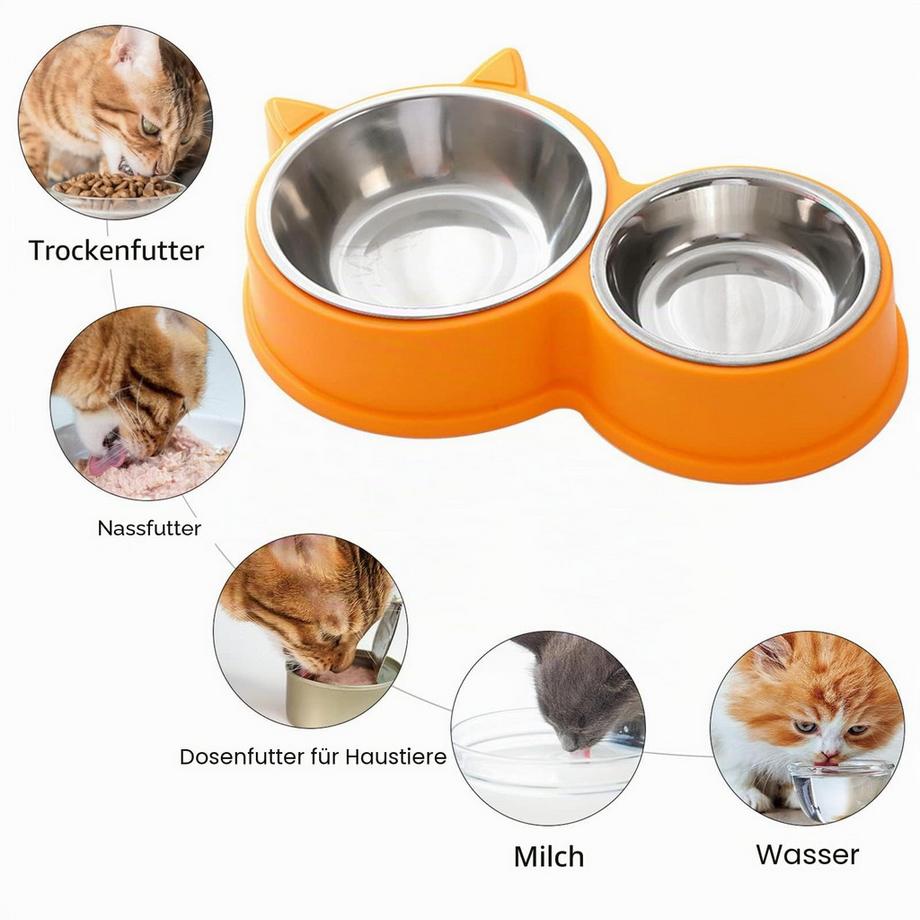 Alopini  Bol pour chat à double jeu en acier inoxydable, fond antidérapant 