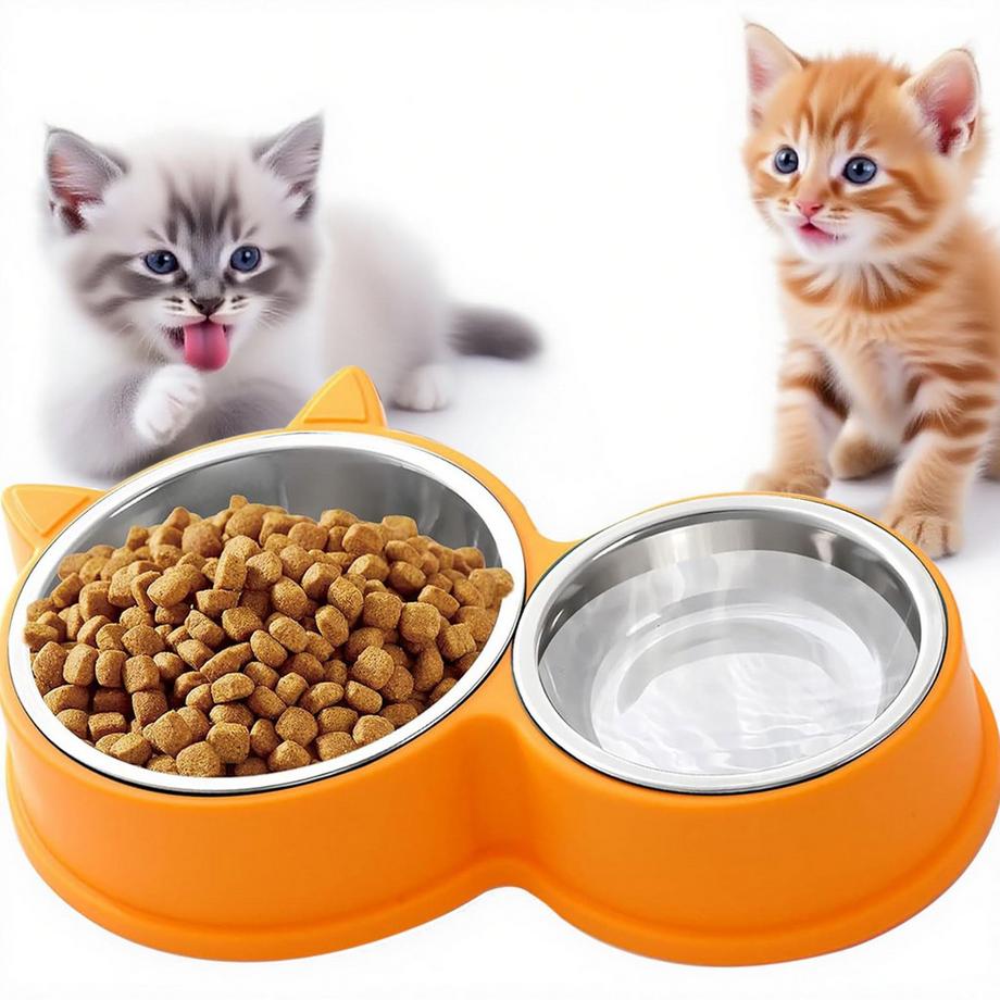 Bol pour chat à double jeu en acier inoxydable, fond antidérapant
