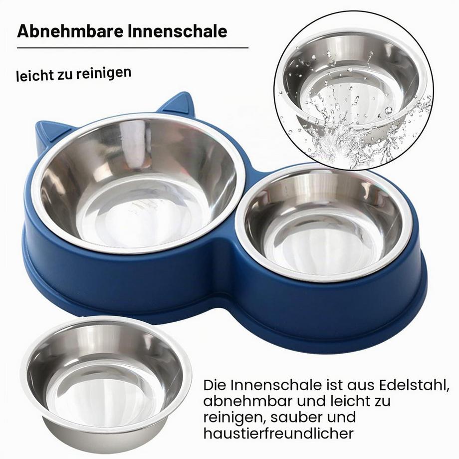 Alopini  Bol pour chat à double jeu en acier inoxydable, fond antidérapant 