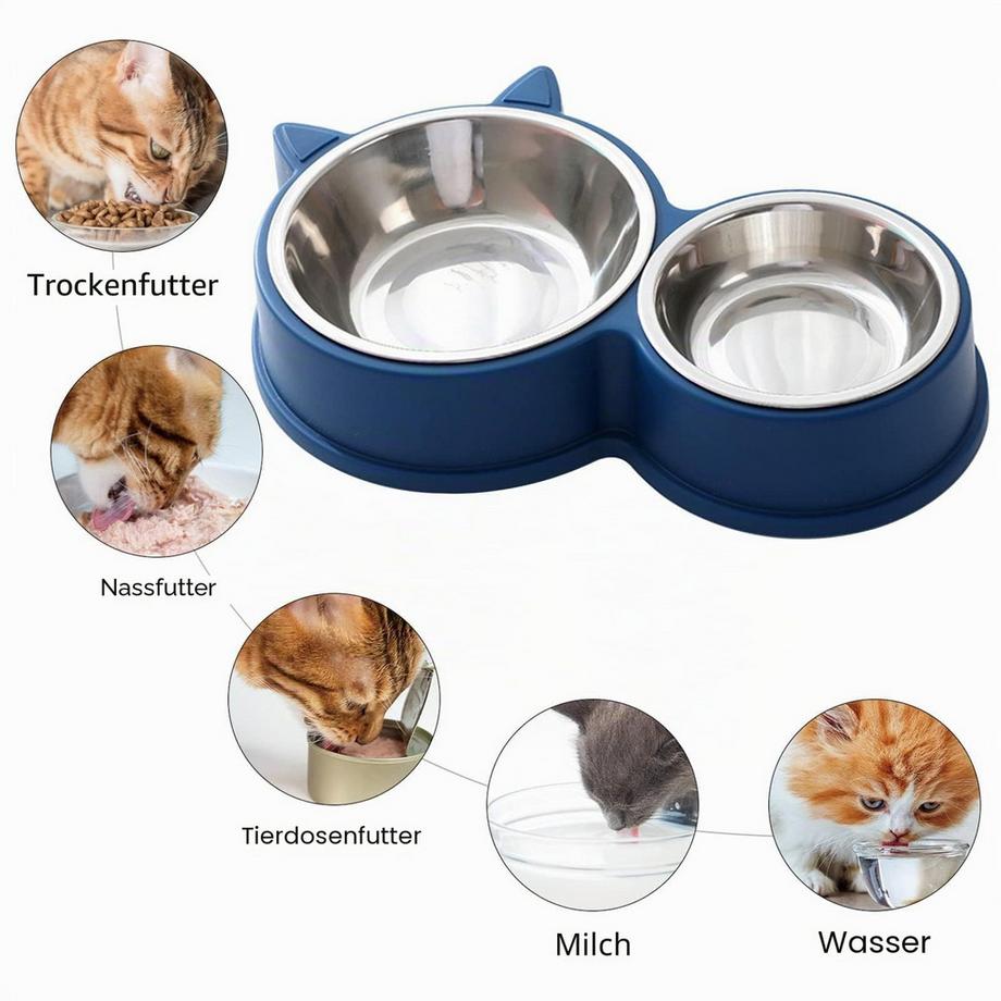 Alopini  Bol pour chat à double jeu en acier inoxydable, fond antidérapant 