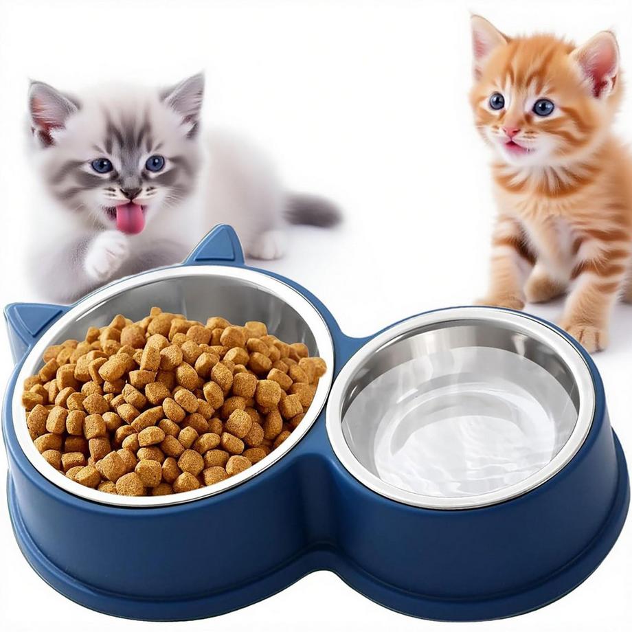 Bol pour chat à double jeu en acier inoxydable, fond antidérapant