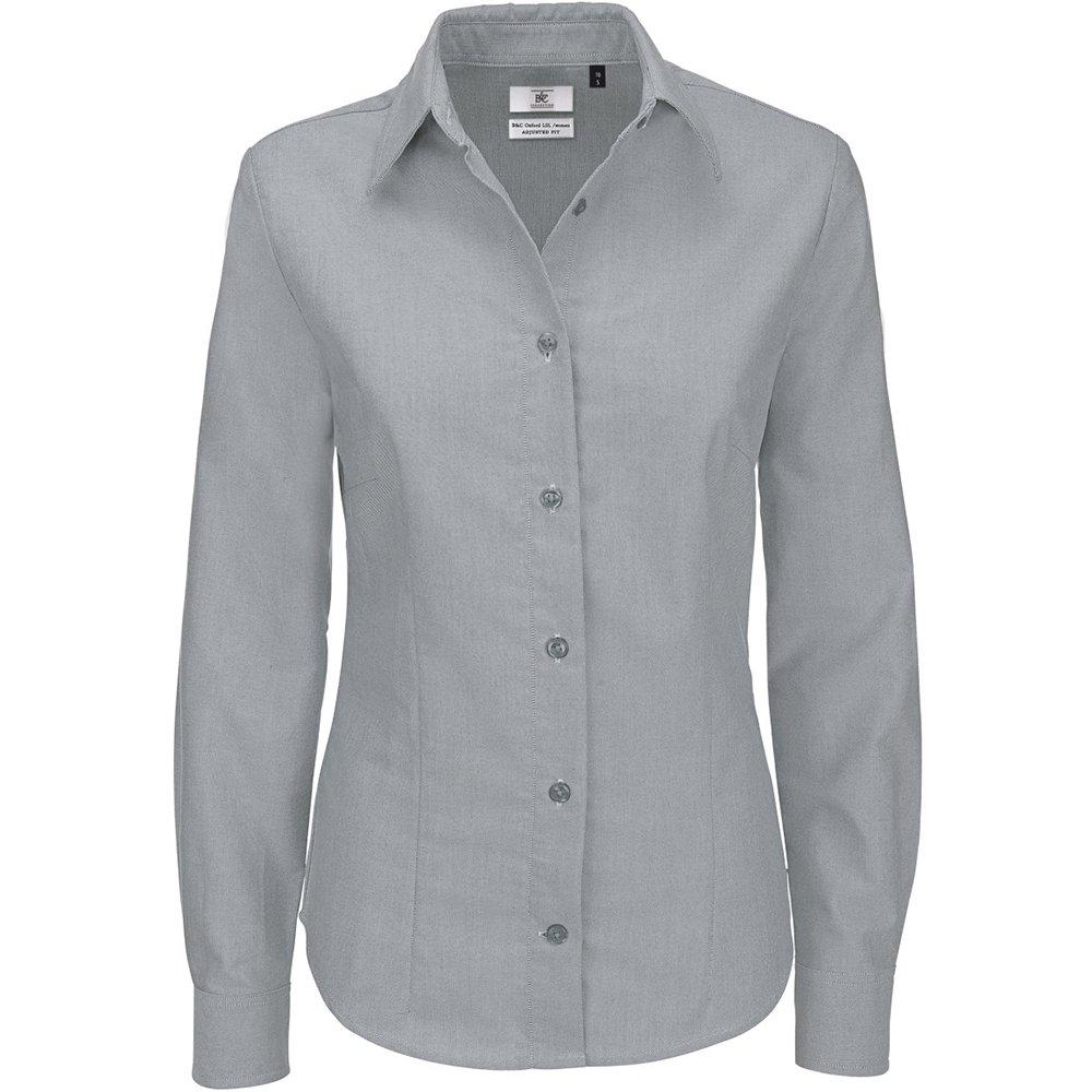 Image of B&c Oxford Bluse Langarm Damen Silber XL