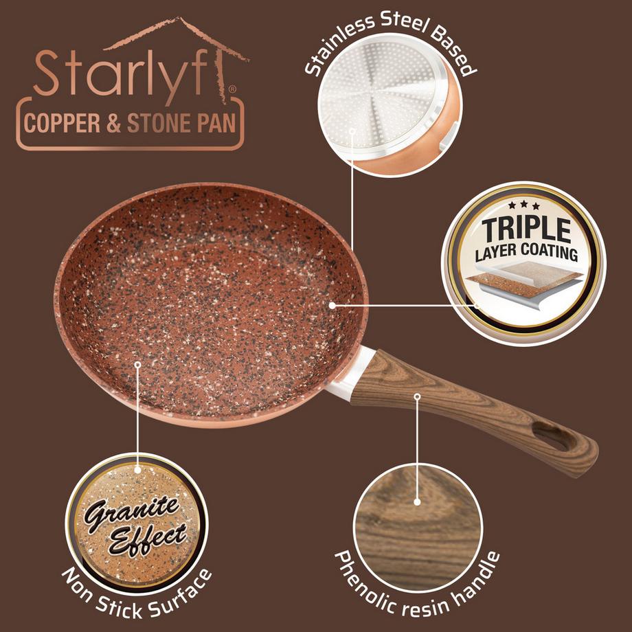 STARLYF Copper & Stone-Set de poêles à frire antiadhésives  