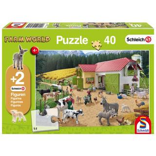 Schmidt  Puzzle Ein Tag auf dem Bauernhof inkl. 2 Schleich-Figuren (40Teile) 