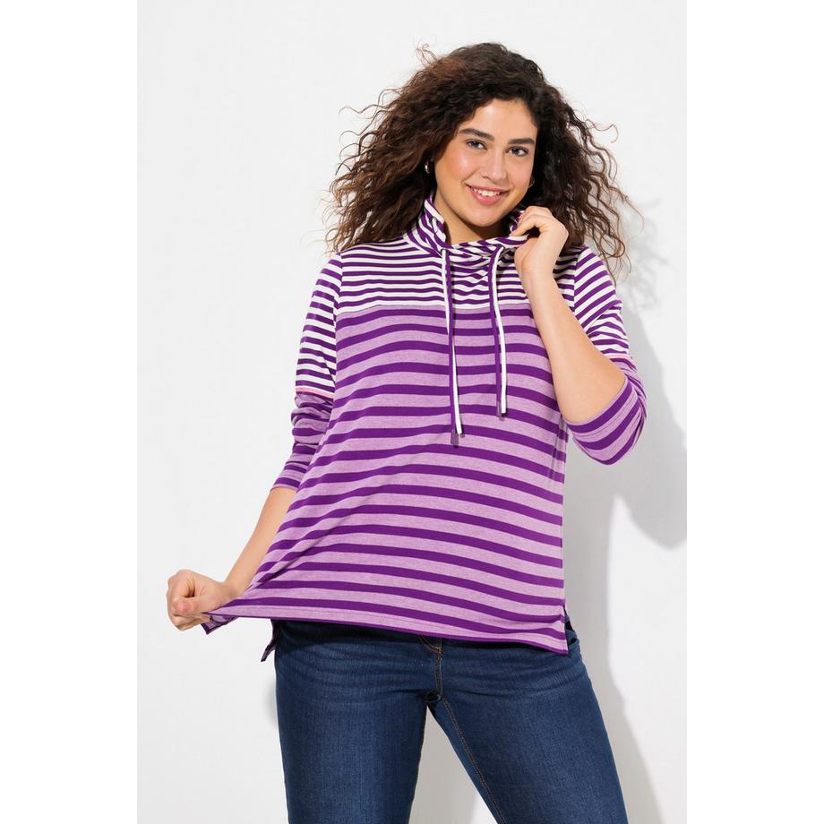 Ulla Popken Ringelmix Stehkragen Langarm Shirt  