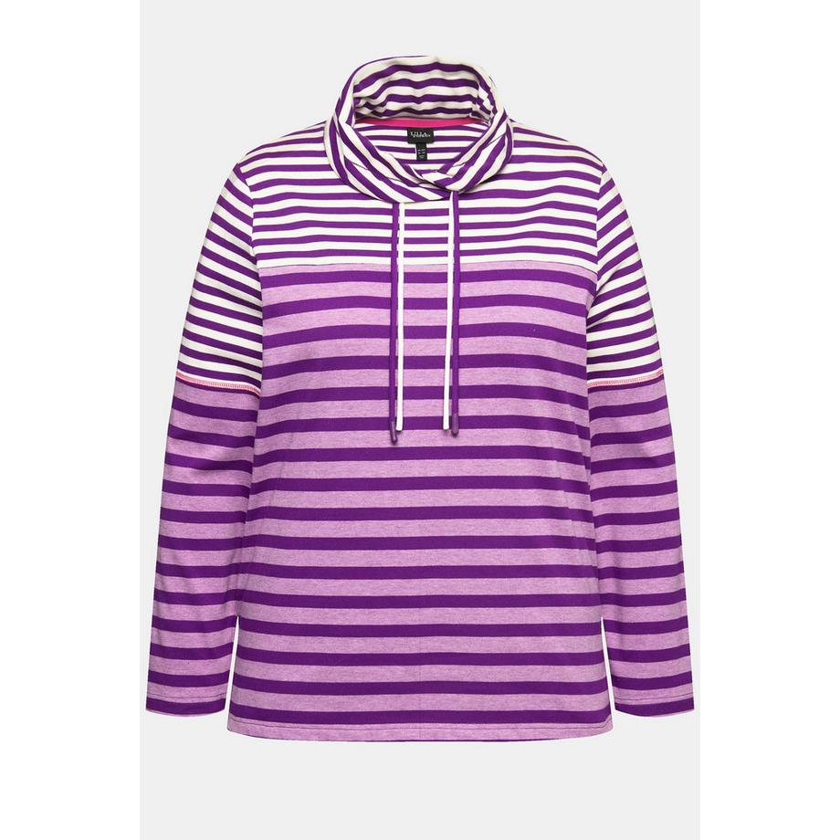 Ulla Popken Ringelmix Stehkragen Langarm Shirt  