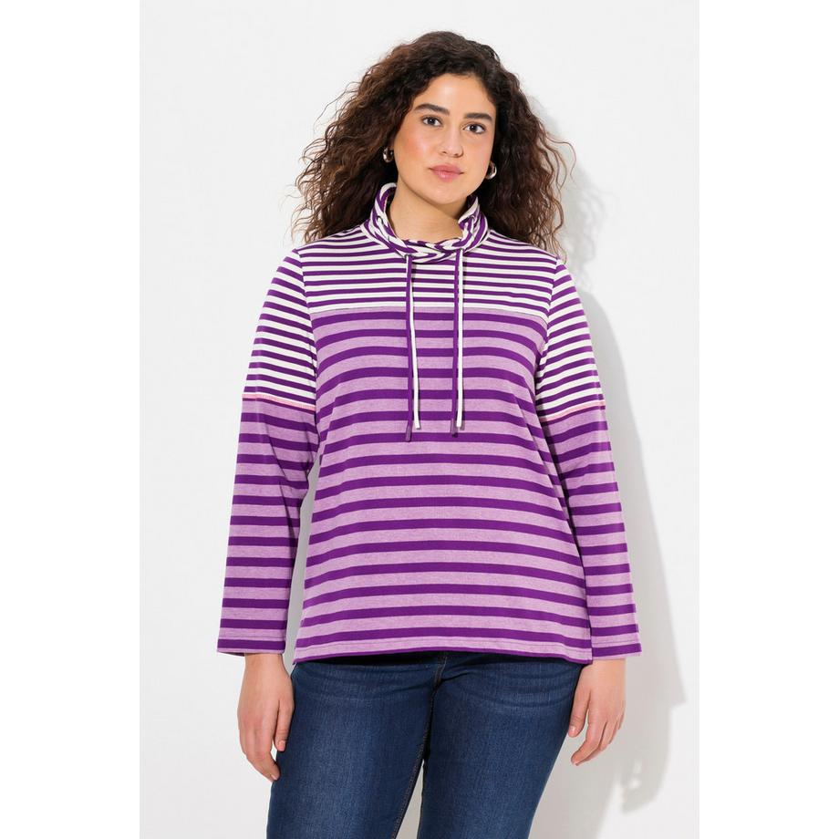 Ulla Popken Ringelmix Stehkragen Langarm Shirt  