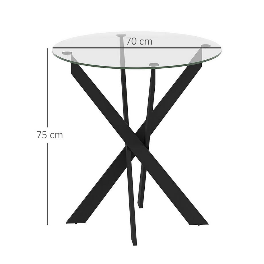 Northio Tavolo da pranzo, tavolo da cucina rotondo per 4 persone, tavolo da pranzo con gambe in acciaio, piano in vetro temperato, per sala da pranzo, cucina, Ø70 x 75 cm, design moderno, nero+trasparente  
