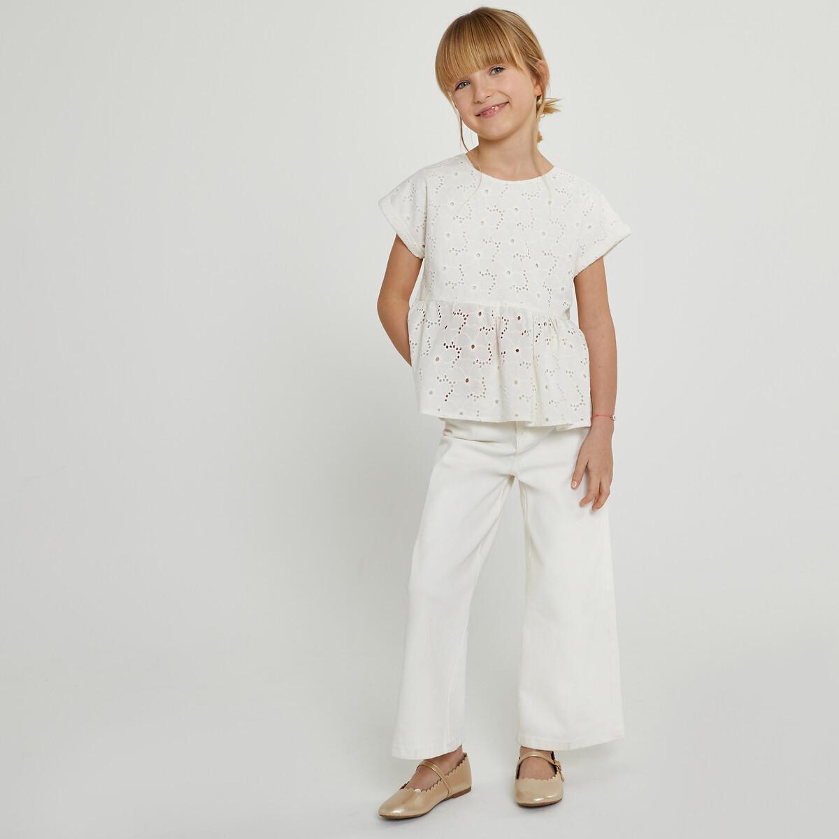 Image of Kurzärmelige Bluse Mit Lochstickerei Mädchen Beige 118
