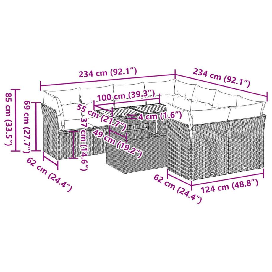 VidaXL set di divani da giardino Polirattan  