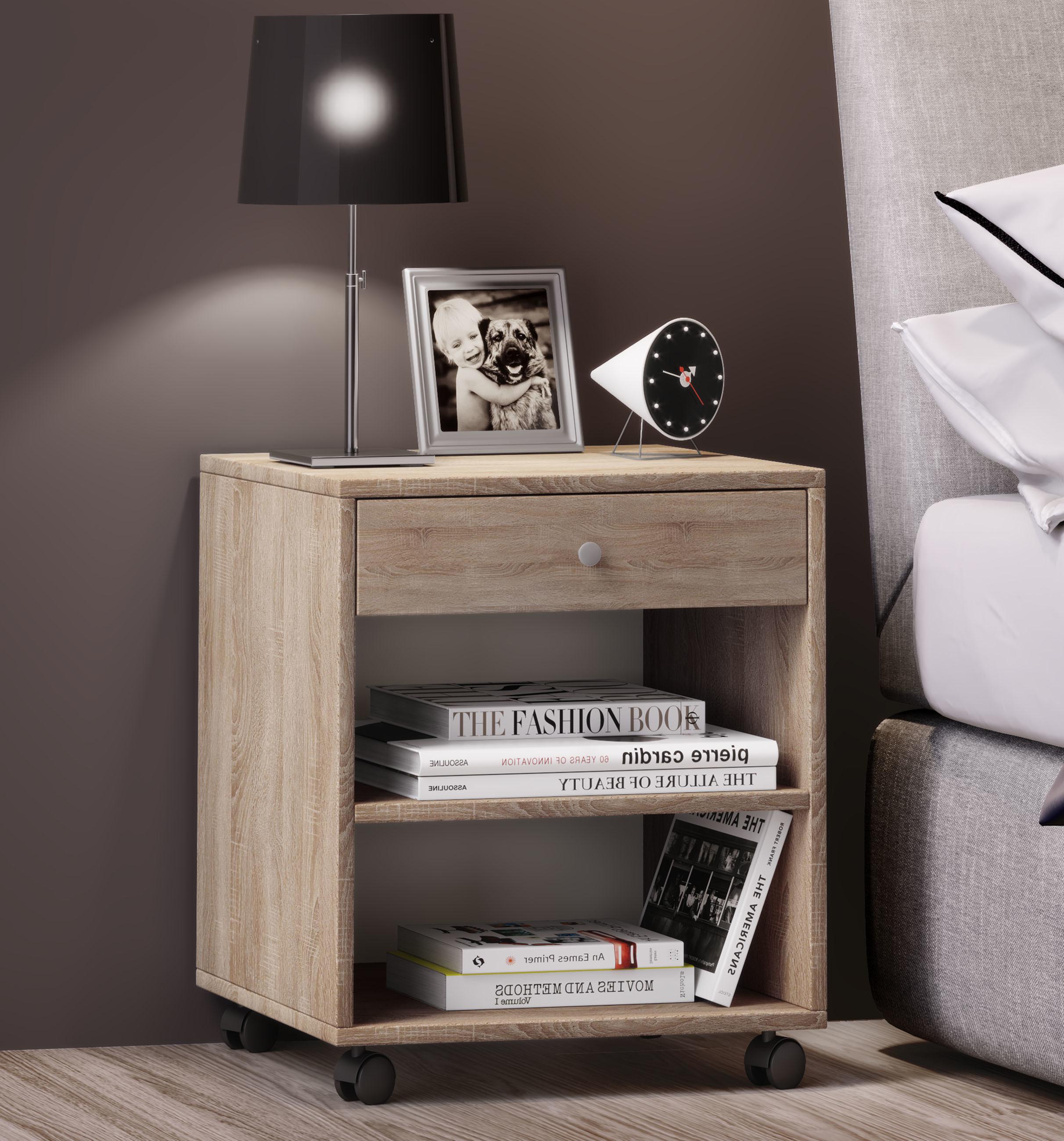 VCM Nachtschrank Beistelltisch Schublade Konsole Nachttisch Rollen rollbar Rolda  