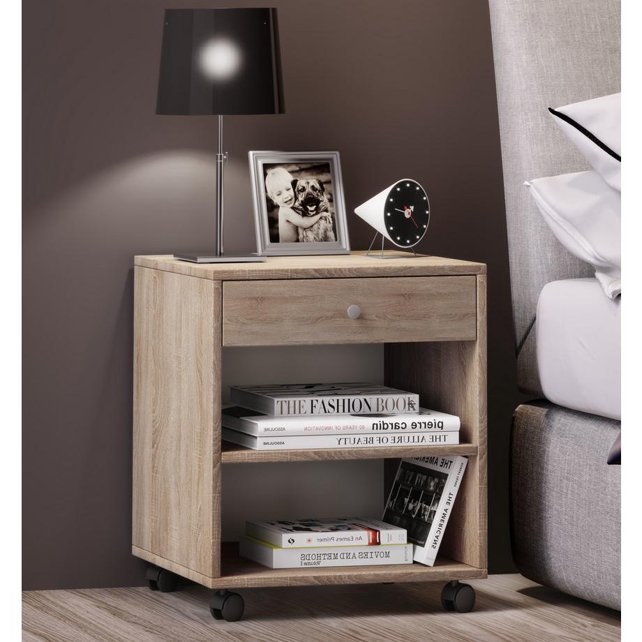 VCM Nachtschrank Beistelltisch Schublade Konsole Nachttisch Rollen rollbar Rolda  