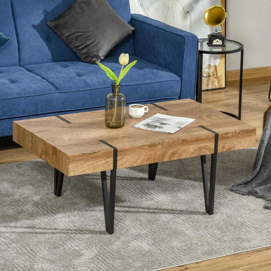 Northio Couchtisch Beistelltisch Sofatisch Mit Verstellbaren Fußstützen Wohnzimmertisch Industriedesign Mdf Metall Naturholz 105 X 60 X 42 Cm  