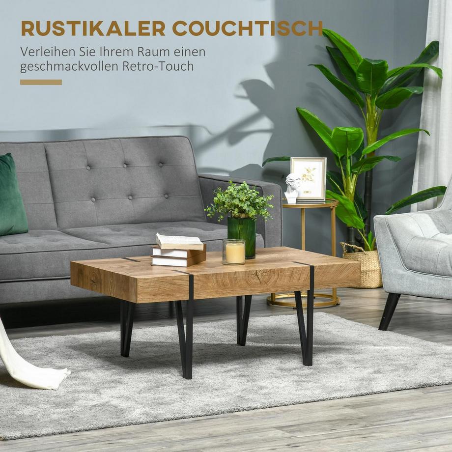 Northio Couchtisch Beistelltisch Sofatisch Mit Verstellbaren Fußstützen Wohnzimmertisch Industriedesign Mdf Metall Naturholz 105 X 60 X 42 Cm  