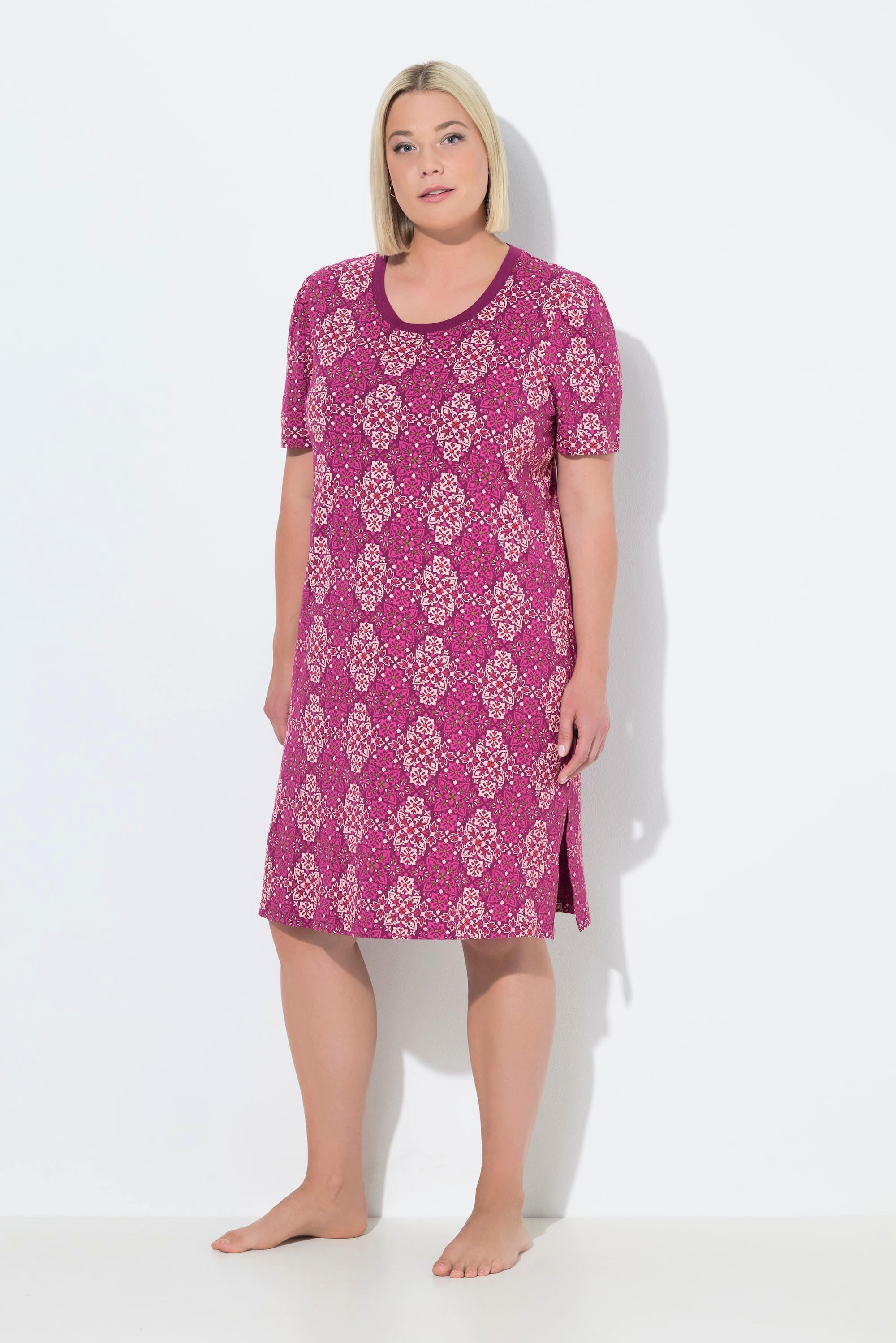 Ulla Popken Chemises de nuit Lot de 2 Losanges Décolleté Rond Manches Courtes  