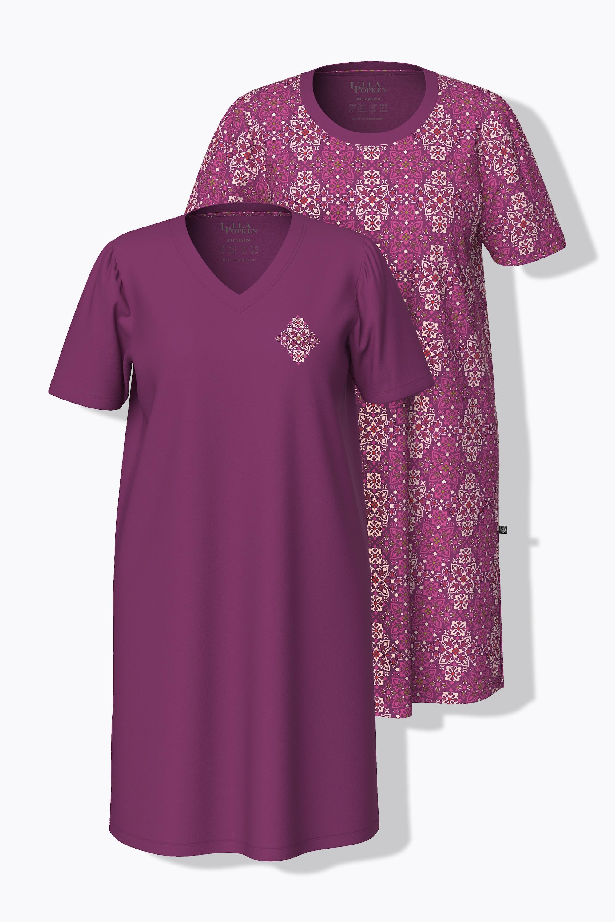 Ulla Popken Chemises de nuit Lot de 2 Losanges Décolleté Rond Manches Courtes  