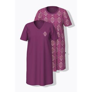 Ulla Popken Chemises de nuit Lot de 2 Losanges Décolleté Rond Manches Courtes  