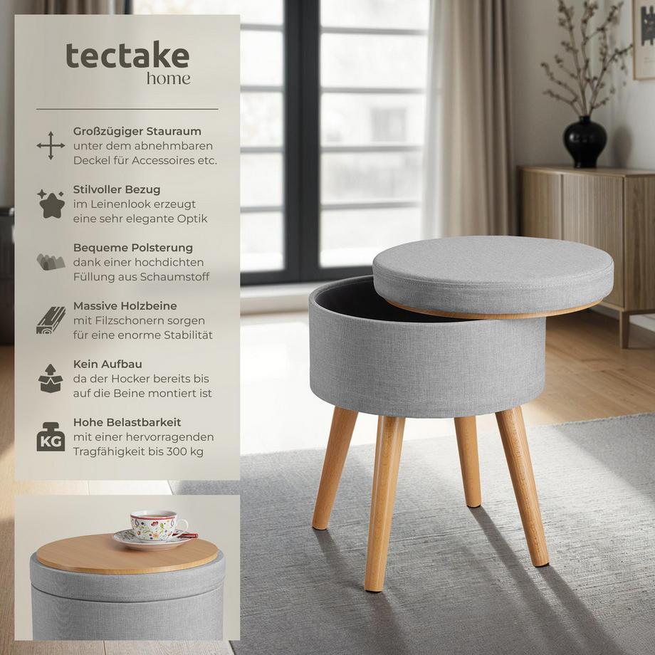 Tectake Tabouret avec espace de rangement YARA rond  