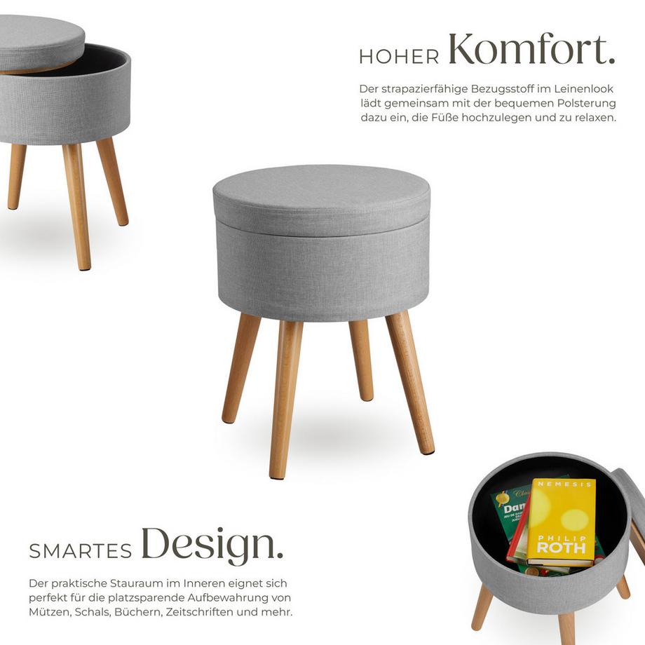 Tectake Tabouret avec espace de rangement YARA rond  