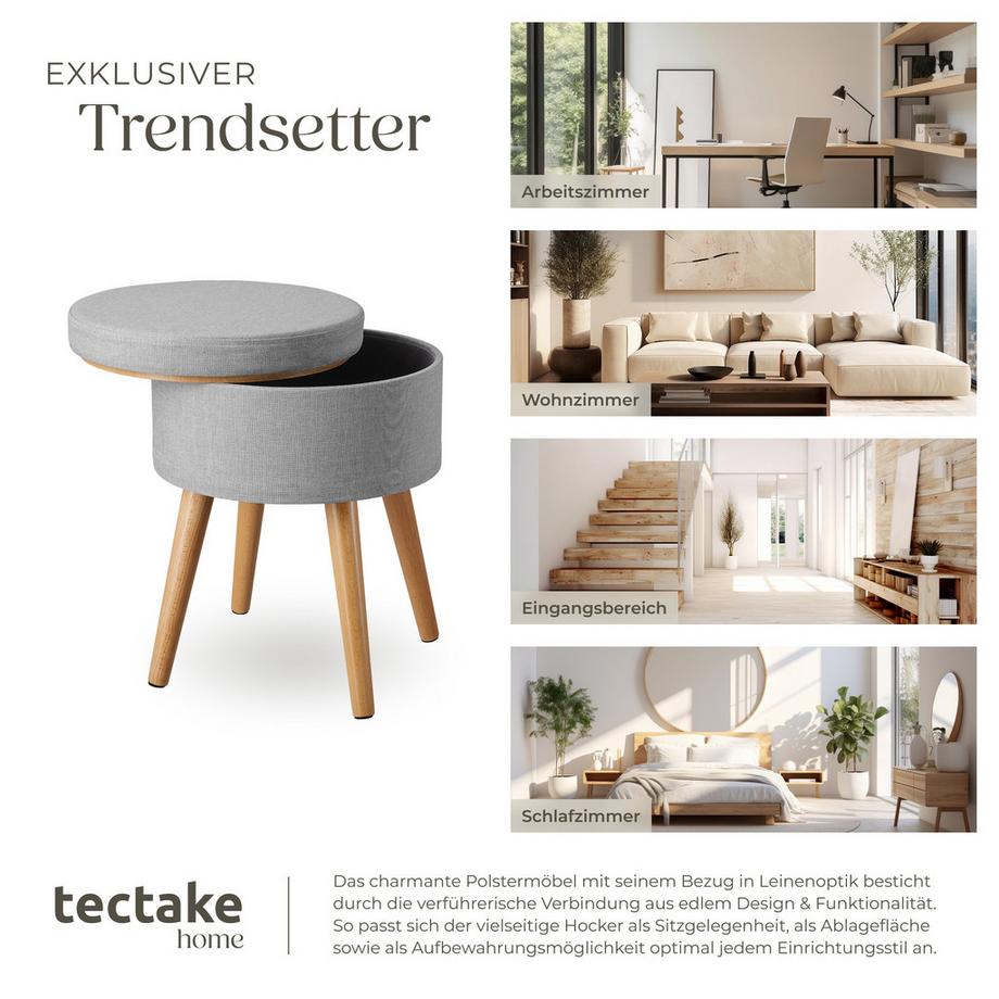 Tectake Sitzhocker mit Stauraum Yara rund Belastbarkeit 300 kg  