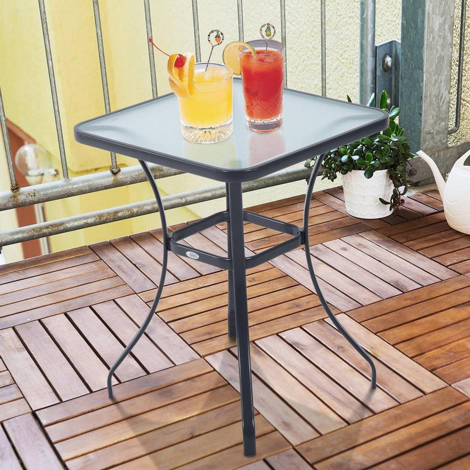 Northio Gartentisch Quadrat Glastisch Wetterfest Schwarz 68,5X68,5Cm Balkon Terrasse  