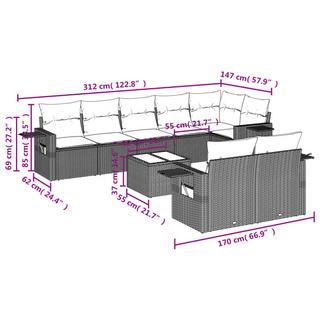 VidaXL Ensemble de canapés de jardin rotin synthétique  