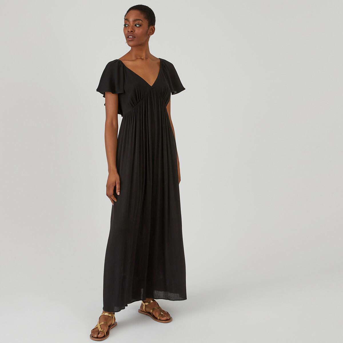 Image of Maxikleid Mit Kurzen Volantärmeln Damen Schwarz 34
