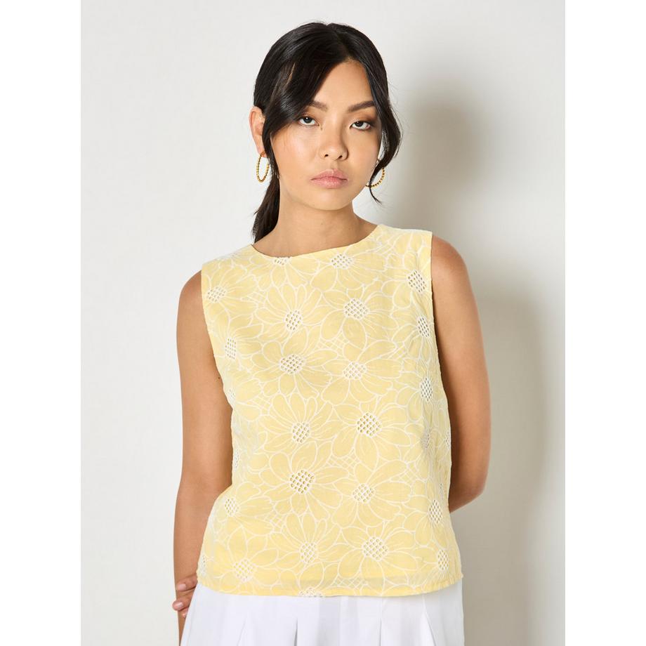 Top sans manches brodé de dentelle florale