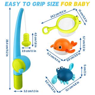 Activity-board  Badespielzeug, Angelspiel mit 4 Stück aufziehbarem Badespielzeug, Fischernetz, schwimmendes Badespielzeug für die Badewanne 