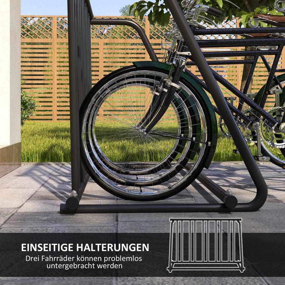Northio  Fahrradständer Radständer Mehrfachständer, Wetterfest, Bis 3 Fahrräder, Stahl, Schwarz, 114X58X75Cm 