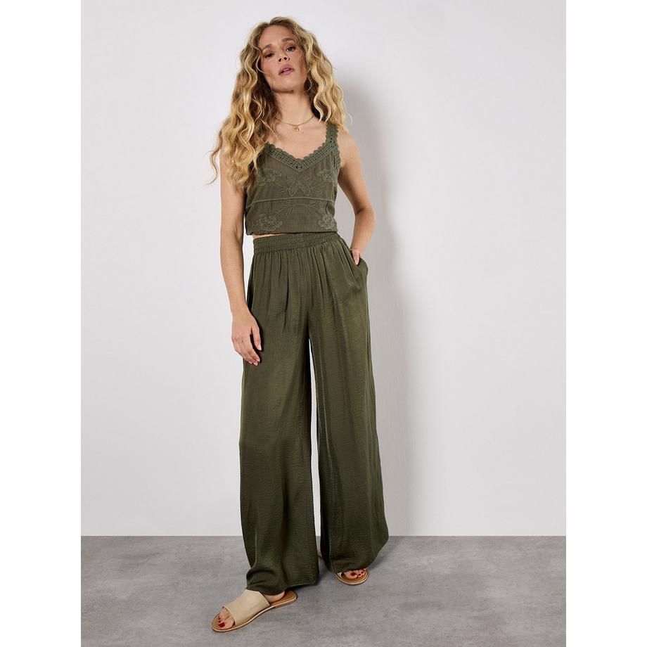 Textured Satin Wide Leg Trousers