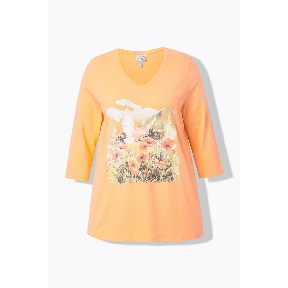 Ulla Popken Motivo Naturale Taglio Svasato Maniche 3/4 Scollo a V Maglia  