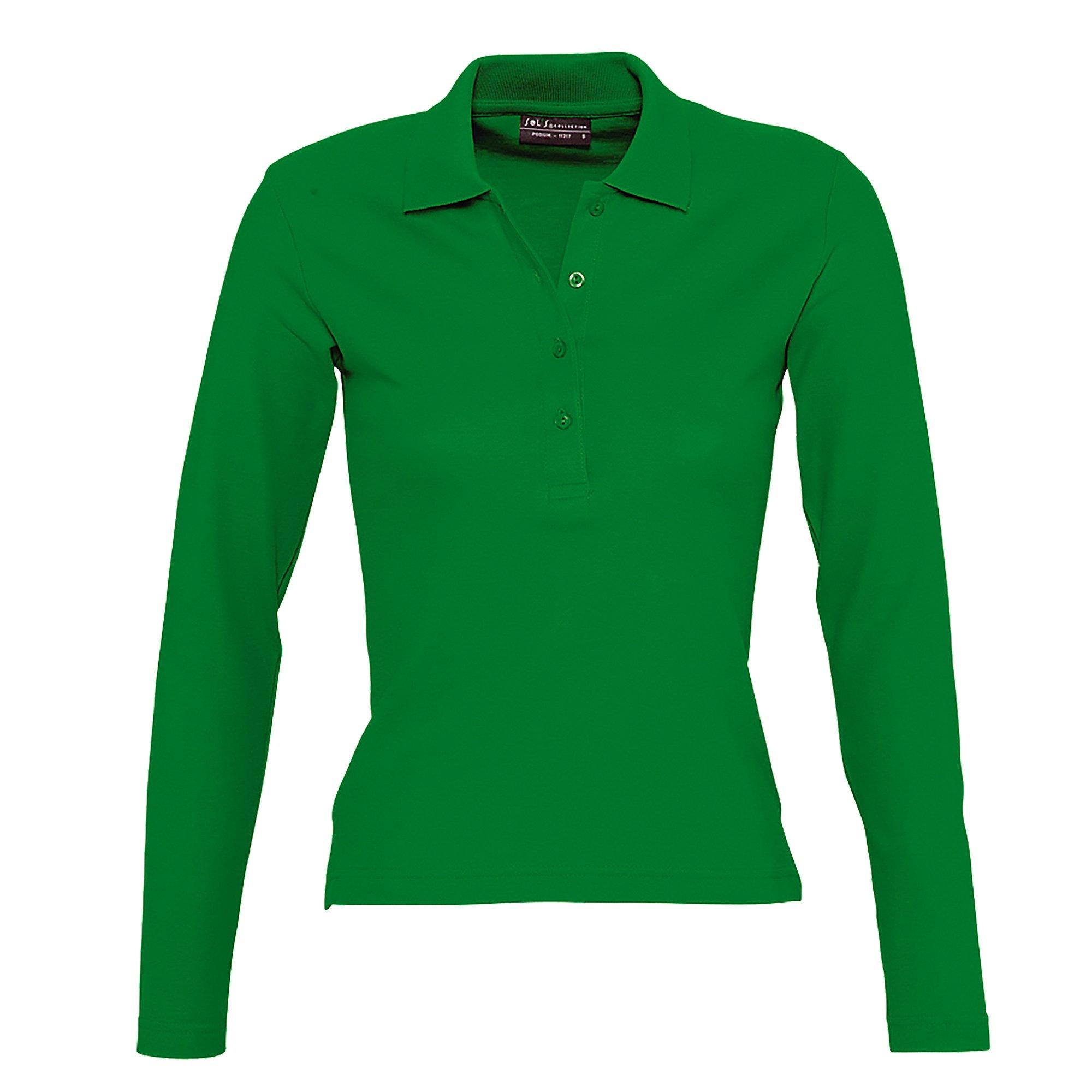 Image of Podium Pique Poloshirt, Langarm Damen Grün L