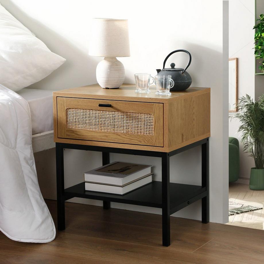 Calicosy Table de Chevet 1 Tiroir Rotin avec Étagère H50 cm - JAYA  