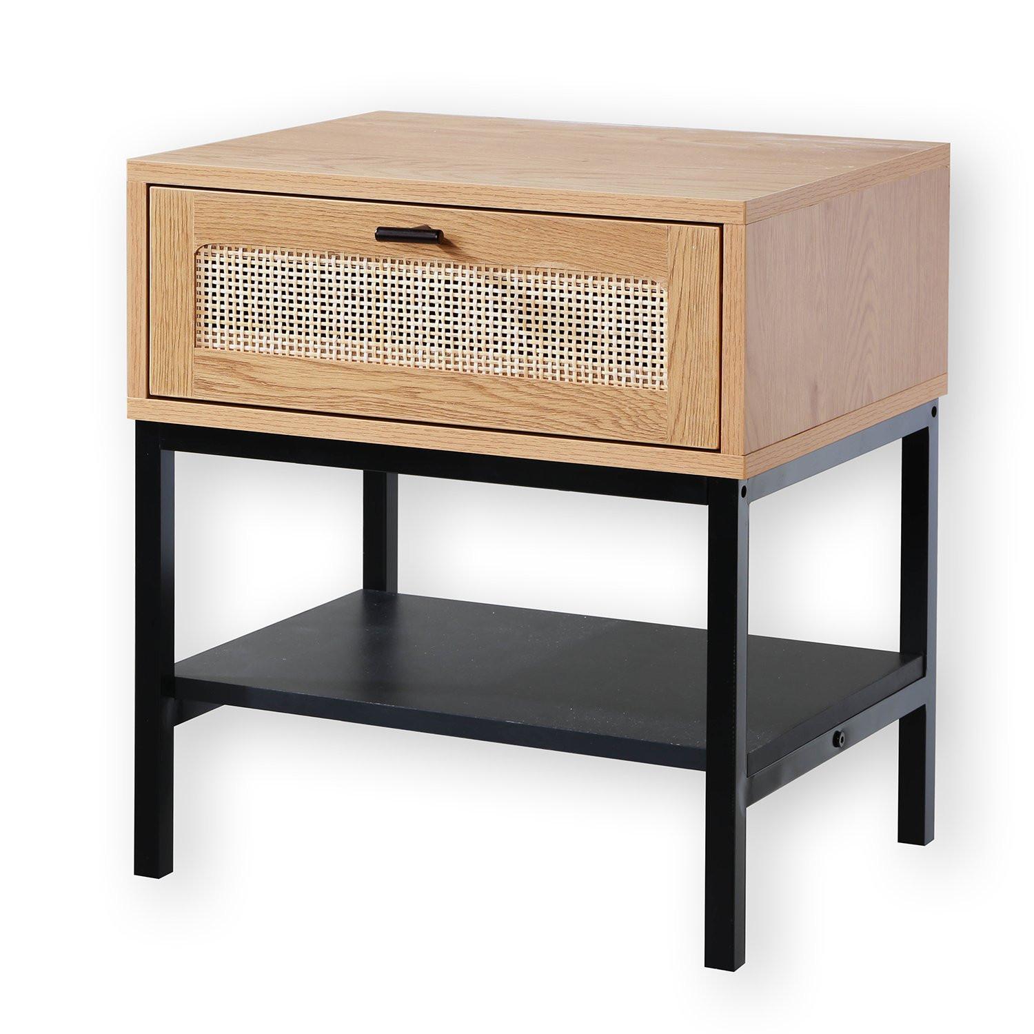 Calicosy Comodino con 1 cassetto e frontale in rattan H50 cm - JAYA  