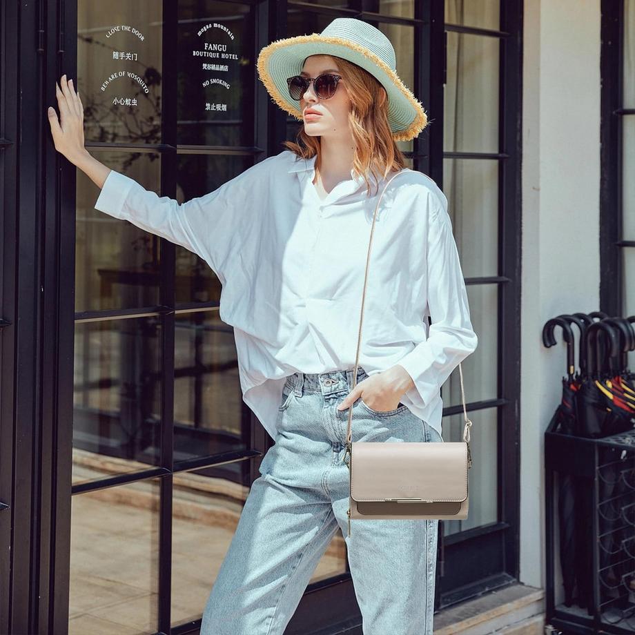 Only-bags.store Sac à Bandoulière en Cuir PU Porte Passeport Téléphone avec Fente pour Carte de Crédit Bandoulière Réglable et Détachable  