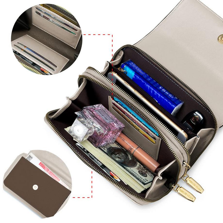 Only-bags.store Sac à Bandoulière en Cuir PU Porte Passeport Téléphone avec Fente pour Carte de Crédit Bandoulière Réglable et Détachable  