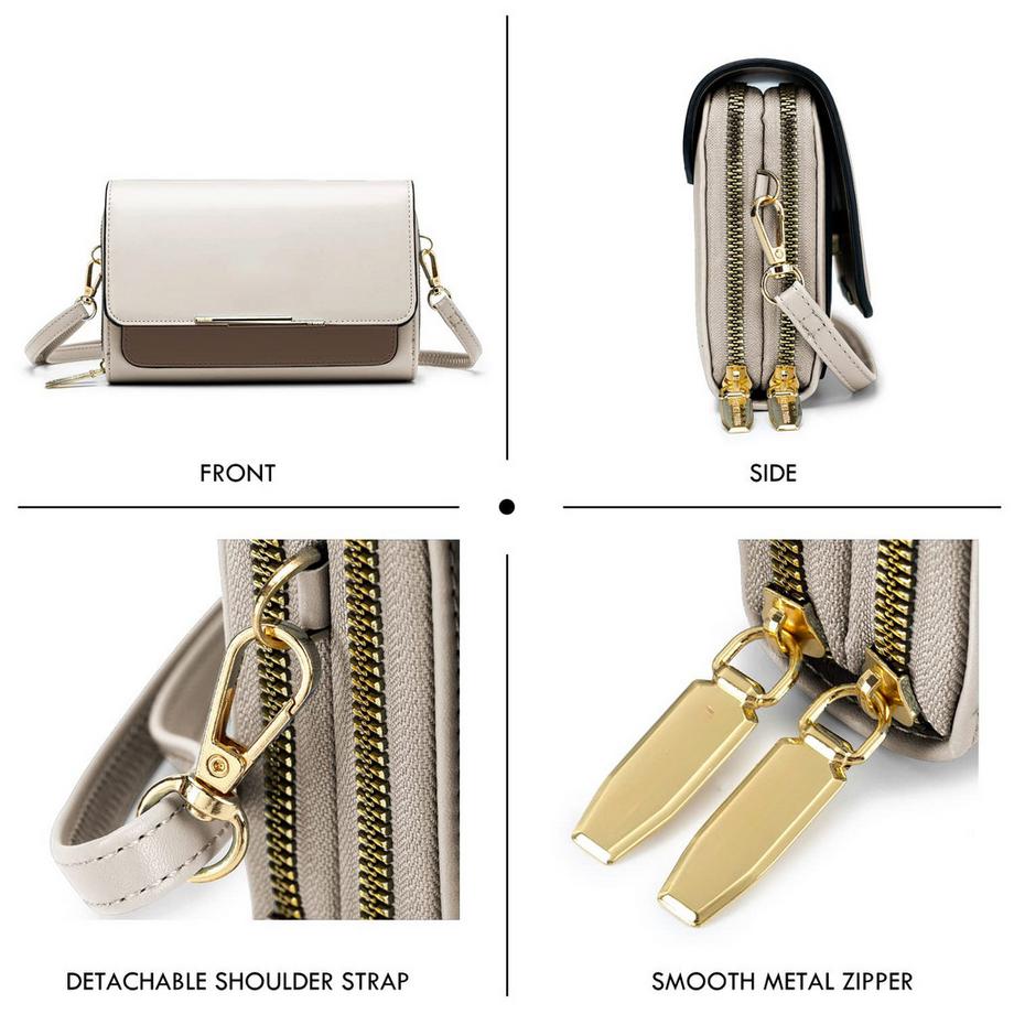 Only-bags.store Sac à Bandoulière en Cuir PU Porte Passeport Téléphone avec Fente pour Carte de Crédit Bandoulière Réglable et Détachable  