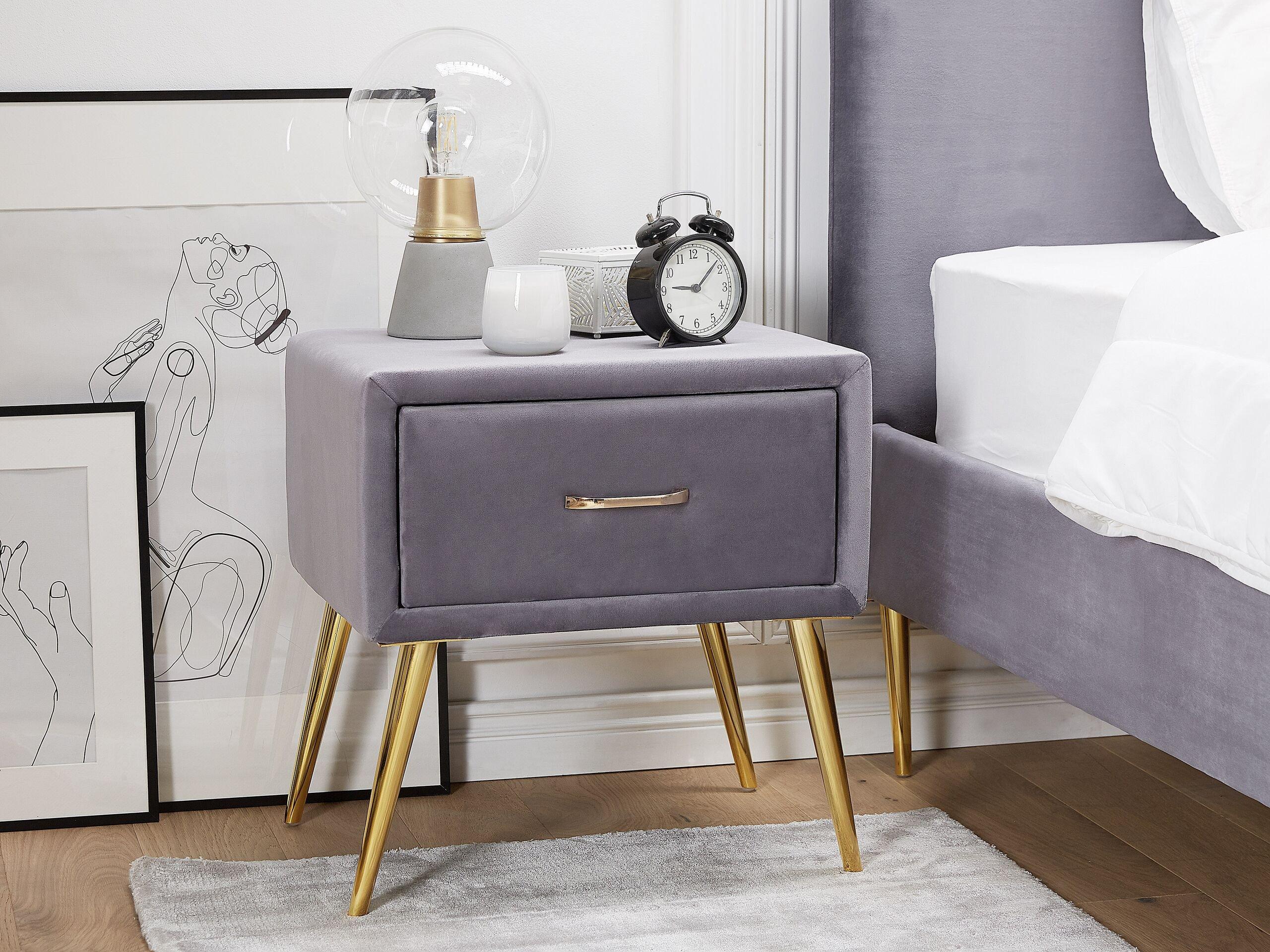 Beliani Table de nuit à 1 tiroir en Velours Glamour FLAYAT  