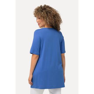 Ulla Popken  T-shirt dal taglio svasato con modal, pieghe decorative, scollo a girocollo e mezze maniche 