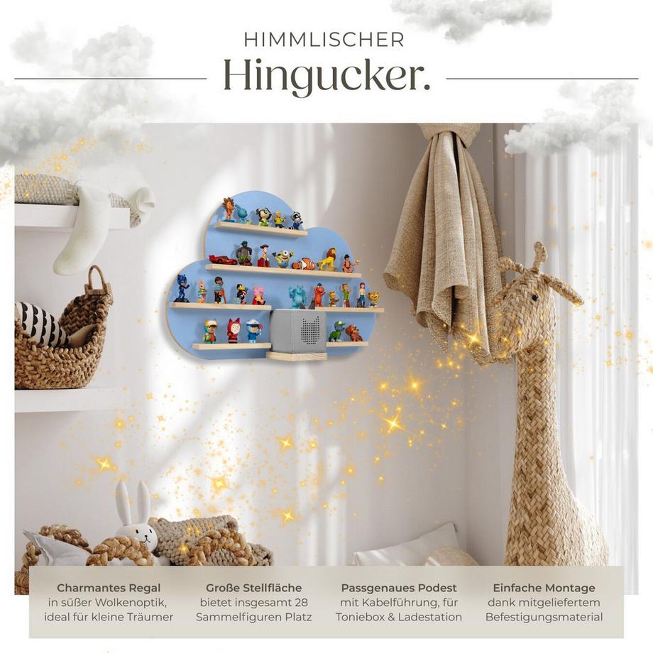 Tectake Wandregal MyLittleStory Cloud für bis zu 28 Tonies in Wolkenoptik, mit Magnetstreifen  